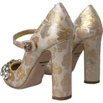 Dolce & Gabbana Gold Jacquard Crystal Mary Janes Pumps Shoes