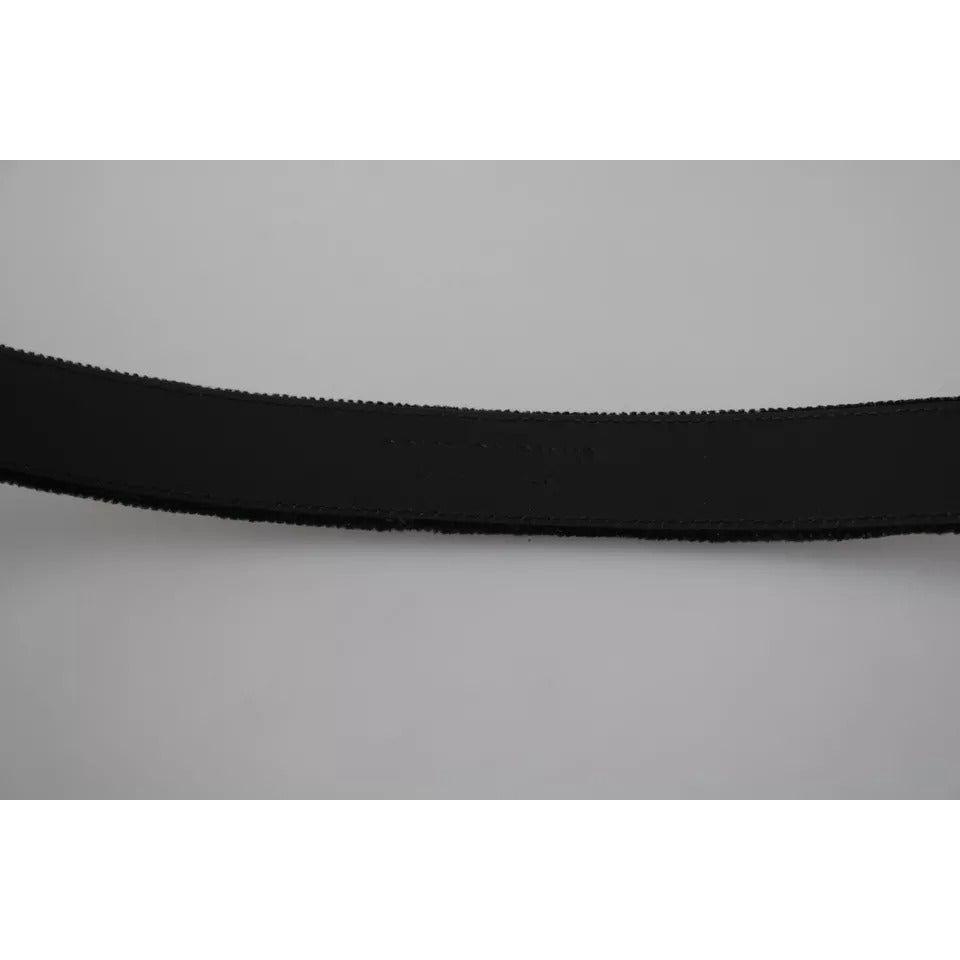 Dolce & Gabbana Black Velvet Silver Tone Metal Buckle Men Belt