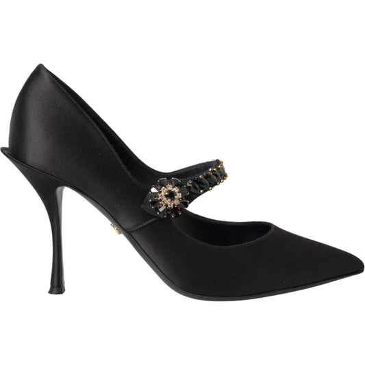Dolce & Gabbana Black Mary Jane Crystal Heels Pumps Shoes Dolce & Gabbana Dark Slate Gray