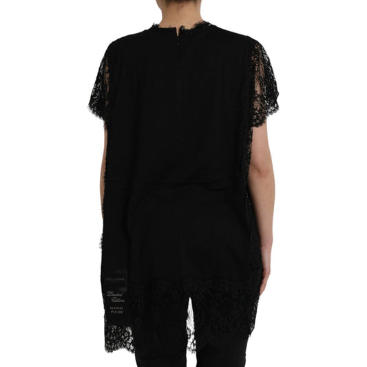 Dolce & Gabbana Black Sacred Heart Print Cotton Lace T-shirt Dolce & Gabbana Black