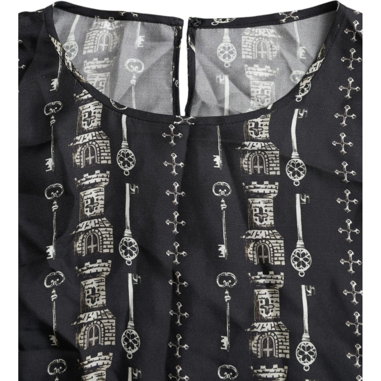 Dolce & Gabbana Black Key Castle Print Silk Blouse T-shirt
