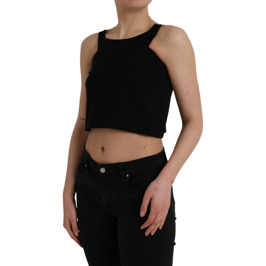 Dolce & Gabbana Black Sleeveless Round Neck Cropped Tank Top Dolce & Gabbana Rosy Brown