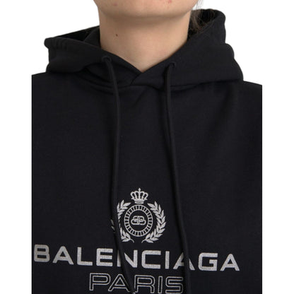 Balenciaga Black Cotton Logo Hooded Pullover Sweatshirt Sweater