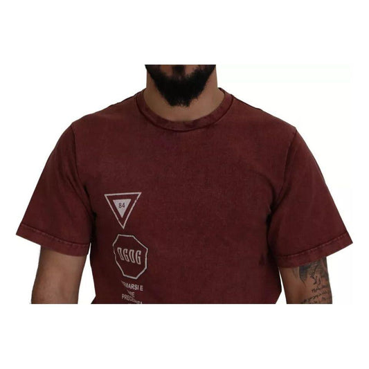 Dolce & Gabbana Maroon Printed Crewneck Tee Cotton T-shirt Dolce & Gabbana Dark Slate Gray