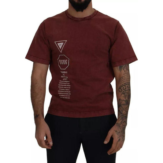 Dolce & Gabbana Maroon Printed Crewneck Tee Cotton T-shirt Dolce & Gabbana Black