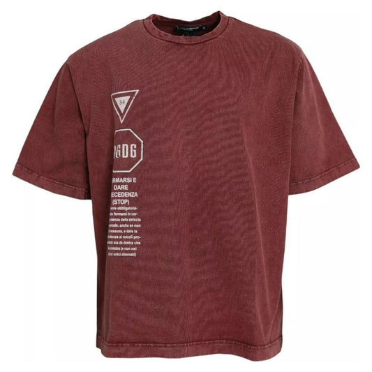 Dolce & Gabbana Maroon Print Round Neck Short Sleeves T-shirt Dolce & Gabbana Saddle Brown