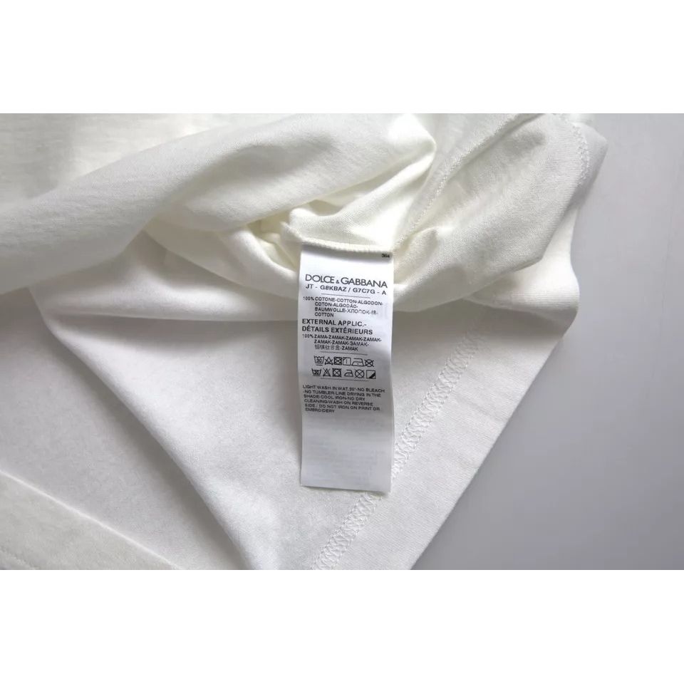 Dolce & Gabbana White Logo Floral Cotton Crew Neck T-shirt