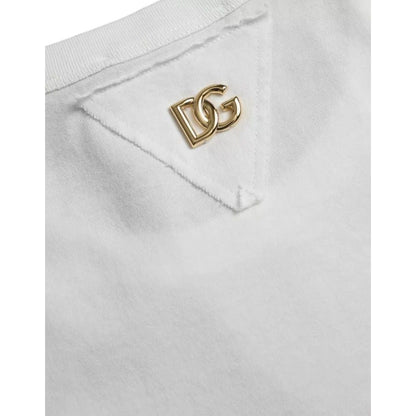 Dolce & Gabbana White Logo Floral Cotton Crew Neck T-shirt