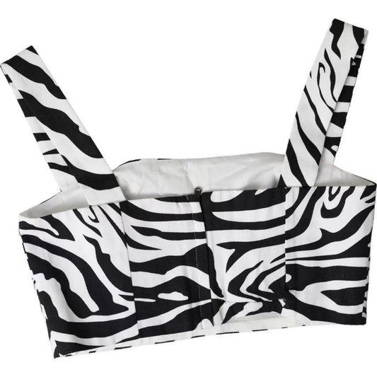 Dolce & Gabbana Black White Zebra Sleeveless Bustier Crop Top Dolce & Gabbana Light Gray