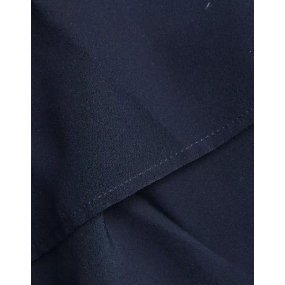 Dolce & Gabbana Blue Long Sleeves Ascot Collar Blouse Top