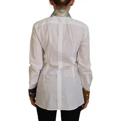 Dolce & Gabbana White Floral Jacquard Cotton Long Sleeves Top