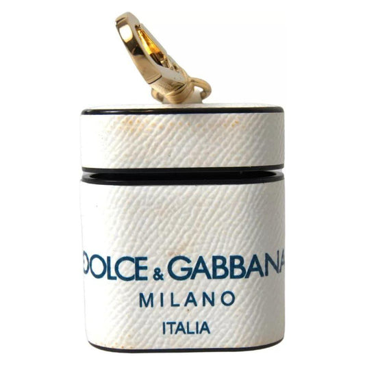 Dolce & Gabbana White Blue Calf Leather Logo Print Strap Airpods Case Dolce & Gabbana Light Gray