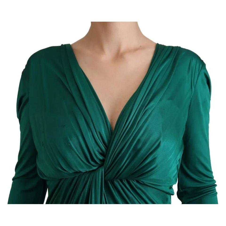 Dolce & Gabbana Dark Green Viscose Long Sleeve Midi Dress