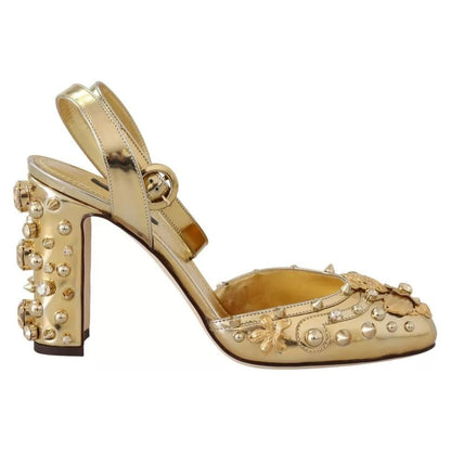Dolce & Gabbana Gold Studs Vally Slingback Sandals Shoes