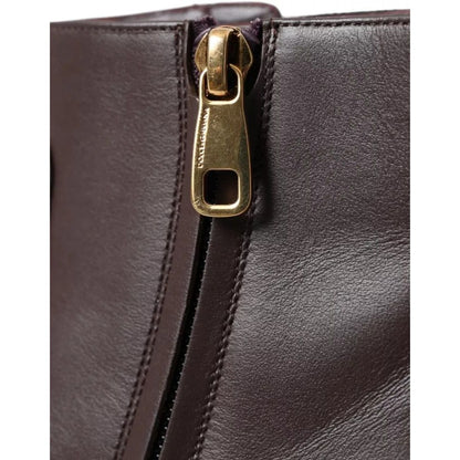 Dolce & Gabbana Brown Leather AMORE Flats Ankle Boots Shoes