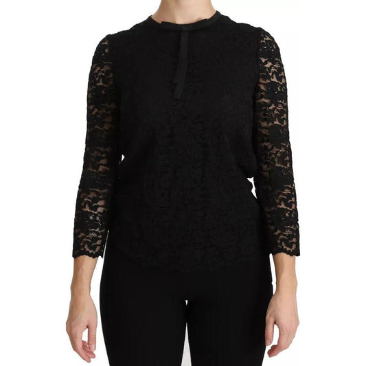 Dolce & Gabbana Black Lace Long Sleeve Blouse Nylon Top Dolce & Gabbana Black