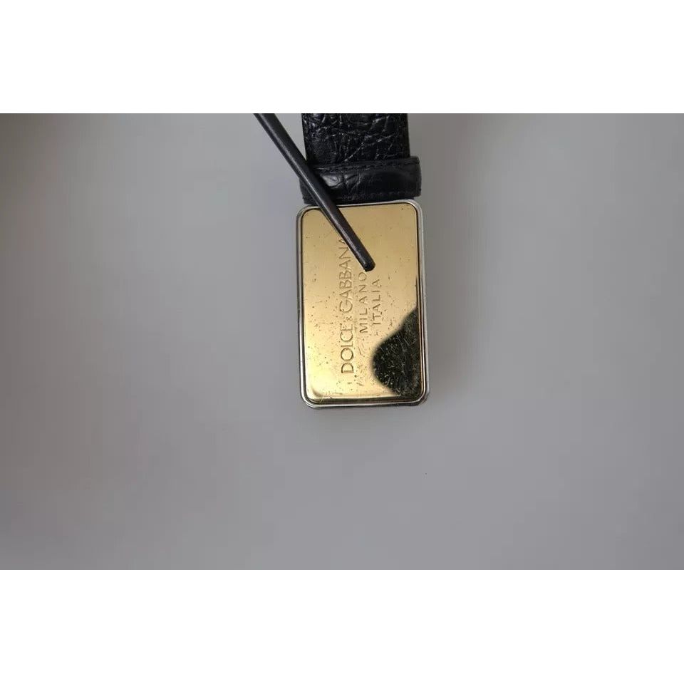 Dolce & Gabbana Black Exotic Leather Gold Metal Buckle Belt