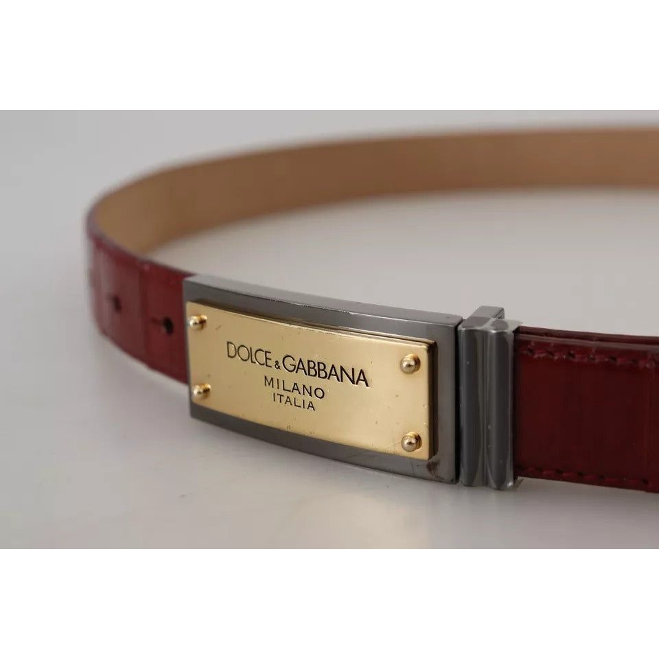 Dolce & Gabbana Brown Leather Gold Engraved Metal Buckle Belt