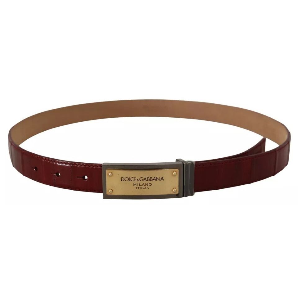Dolce & Gabbana Brown Leather Gold Engraved Metal Buckle Belt