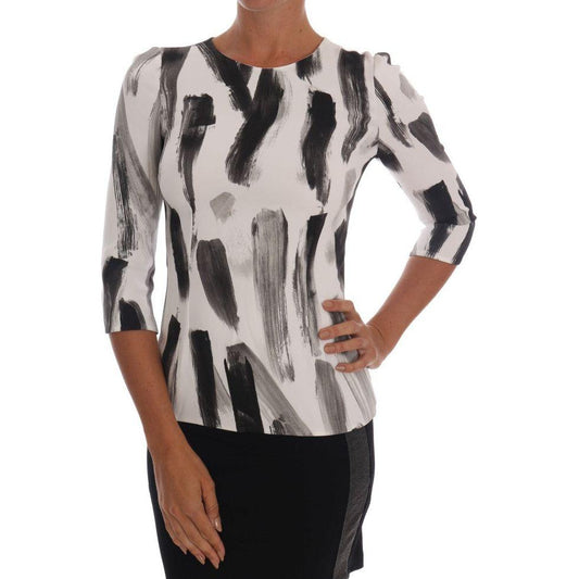 Dolce & Gabbana Elegant Striped Stretch Blouse Dolce & Gabbana Dark Gray