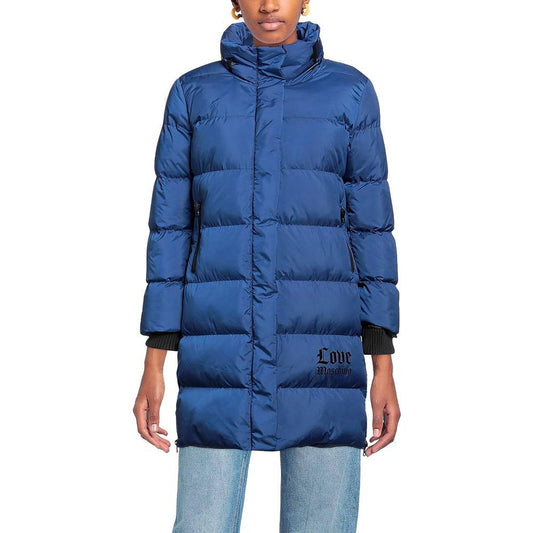 Love Moschino Chic Long Down Jacket with Logo Detail Love Moschino Dark Slate Blue