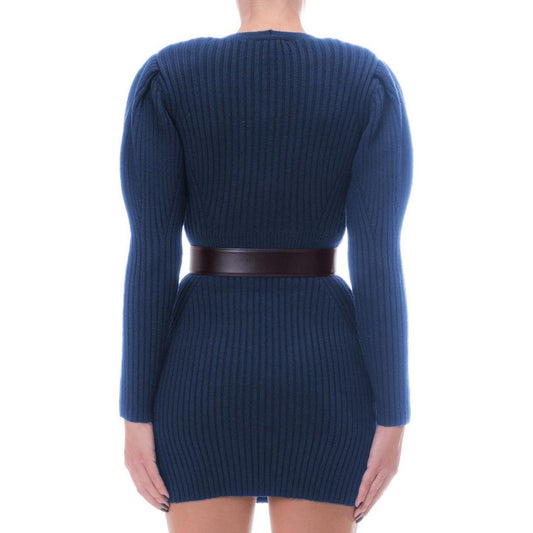Elisabetta Franchi Blue Wool Women Dress Elisabetta Franchi Dark Slate Gray