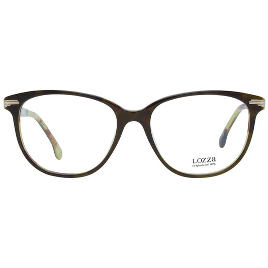 Lozza Brown Women Glasses Frame with full-rim design, plastic material, round style, size 54-17-140, includes branded case.