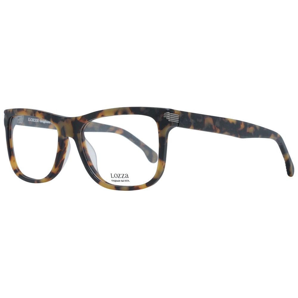 Lozza Brown Men Glasses Frame with plastic full-rim, size 54-17-140, includes branded case, no spring hinge, frame color brown.
