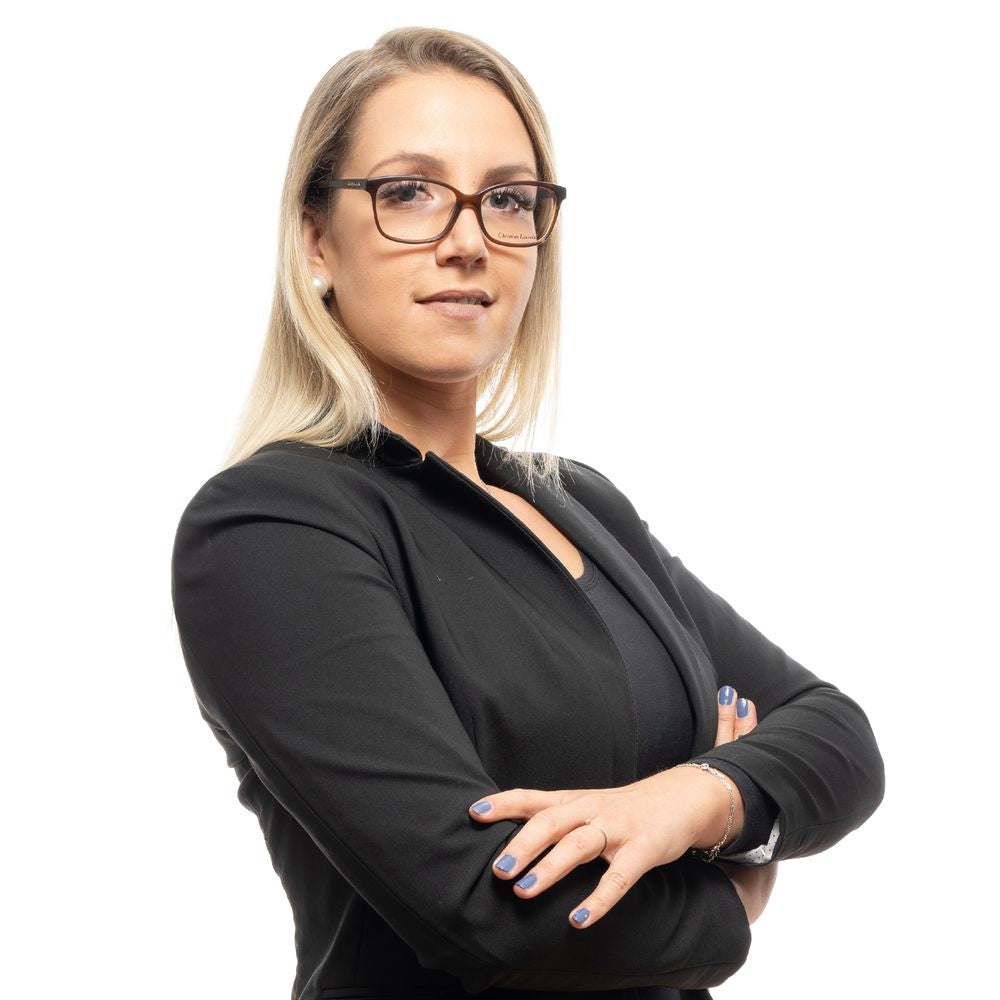 Woman wearing Christian Lacroix Brown Women Glasses Frame in a professional setting