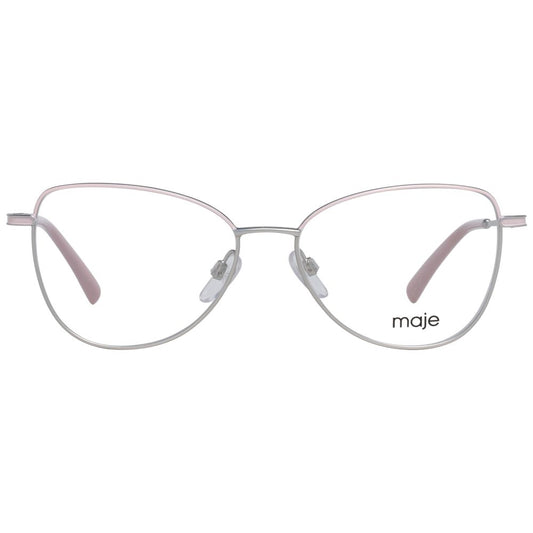 Maje Pink Women Glasses Frame, full-rim geometric design, with silver metal frame and demo lenses. Size 52-15-135, includes branded case.