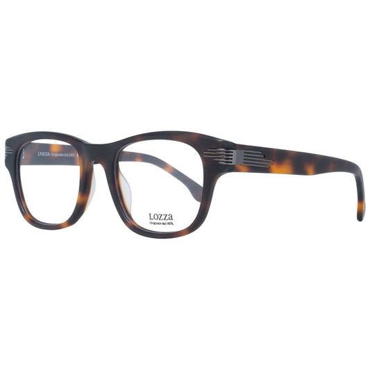 Lozza Brown Unisex Glasses Frame with round full-rim design, plastic material, and demo lenses. Size 50-21-140. Includes branded case.