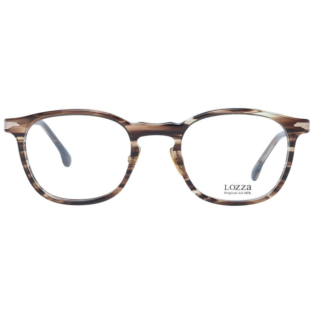 Lozza Brown Men Glasses Frame, full-rim rectangle style with plastic demo lenses.