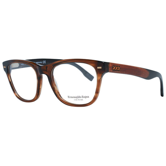 Ermenegildo Zegna Brown Men Glasses Frame, plastic full-rim style, trapezium shape with branded case, size 52-19-145.