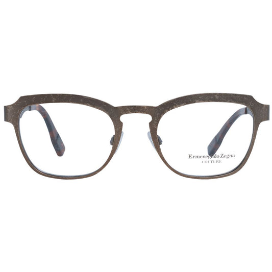 Ermenegildo Zegna Bronze Men Glasses Frame in titanium with transparent plastic lenses, full-rim trapezium style, included branded case.