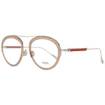 Tod's Brown Women Glasses Frame, oval design, full-rim, metal and plastic, gold frame with demo lenses, included branded case.