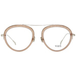 Tod's Brown Women Glasses Frame in metal & plastic, gold color, full-rim, oval style, demo lenses, includes branded case.