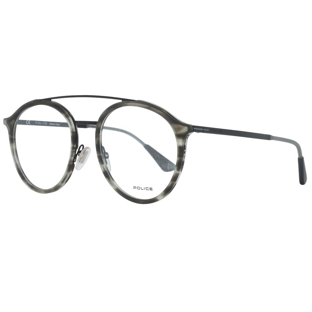 Police Gray Men Glasses Frame, full-rim, metal & plastic, aviator style with demo lenses. Frame width 141, temples length 140.