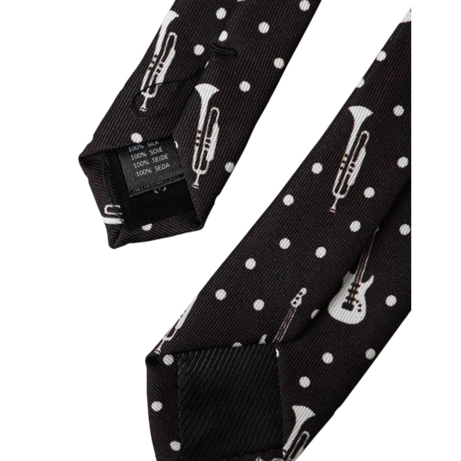 Dolce & Gabbana Black Guitar Print Silk Adjustable Tie