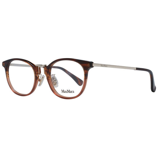 Max Mara Brown Women Glasses Frame, full-rim plastic with demo lenses, round style, includes branded case, size 48-20-145.