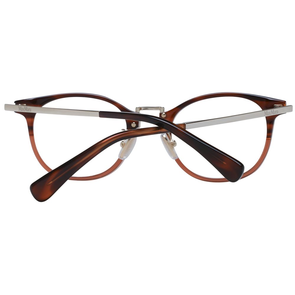 Max Mara Brown Women Glasses Frame, round full-rim plastic, size 48-20-145, with demo lenses, includes branded case