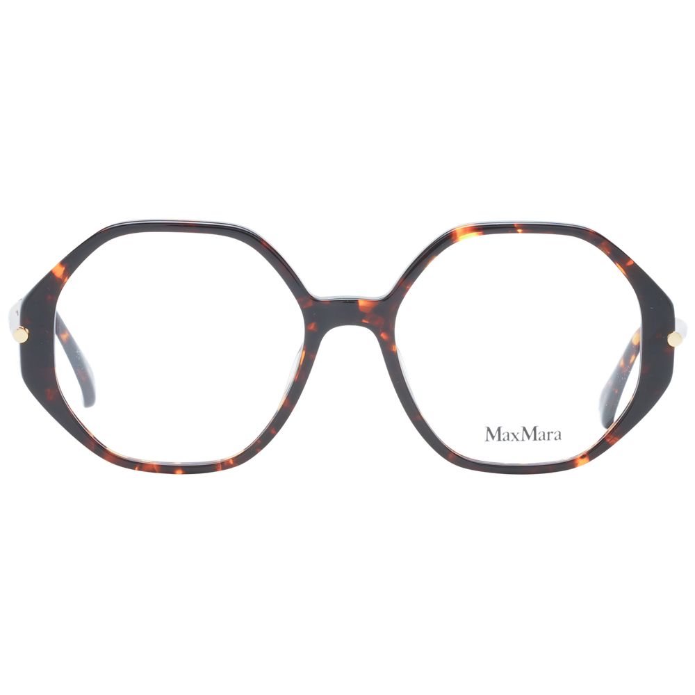 Max Mara Brown Women Glasses Frame in full-rim tortoiseshell plastic, round style, 54-18-145 size with branded case included.