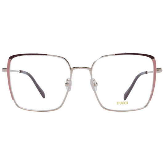 Emilio Pucci Silver Women Glasses Frame, full-rim square design, metal frame, size 53-18-140, with demo lenses.