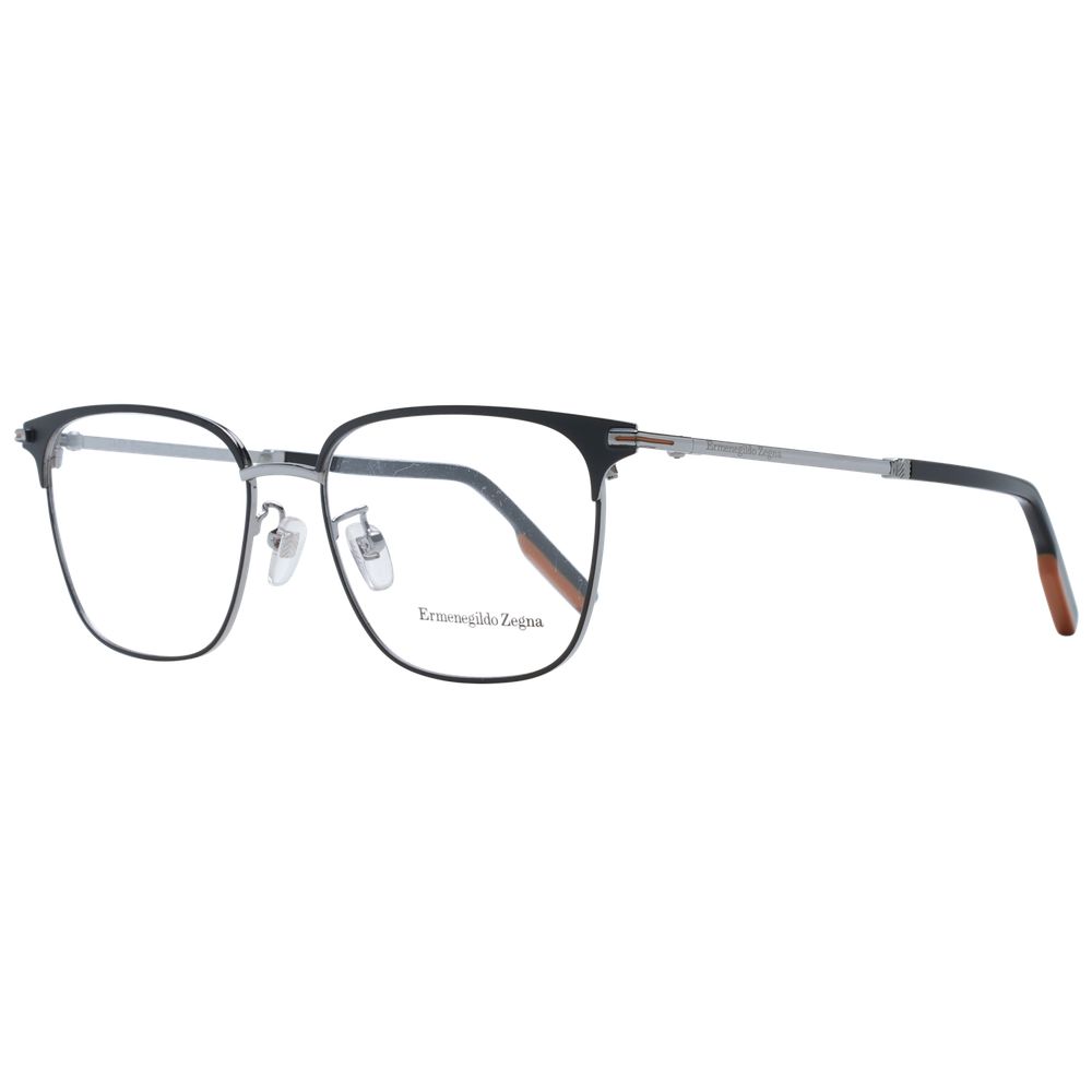 Ermenegildo Zegna Black Men Glasses Frame, metal full-rim square style with demo lenses, includes branded case, size 54-17-145.