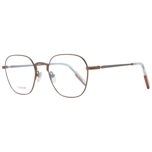 Ermenegildo Zegna Bronze Men Glasses Frame in full-rim titanium, round style, includes branded case, lenses width 50, temple length 145.