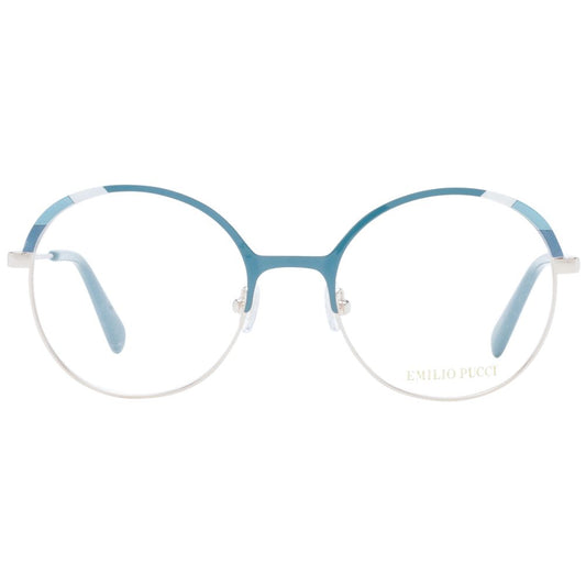 Emilio Pucci Turquoise Women Glasses Frame in full-rim style with metal frame and demo lenses.