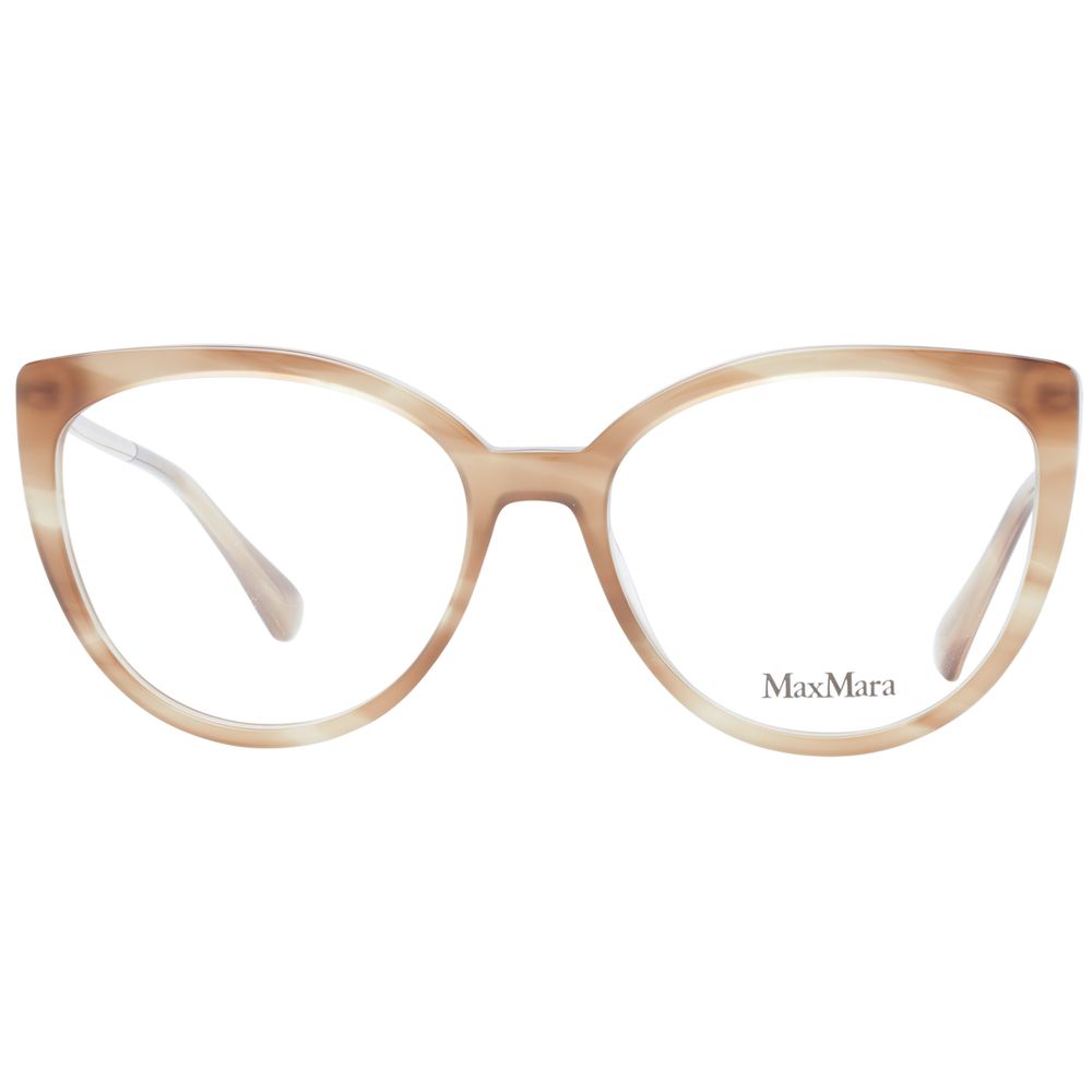 Max Mara Brown Women Glasses Frame in full-rim plastic, cat eye style, with demo lenses. Includes a branded case for protection.