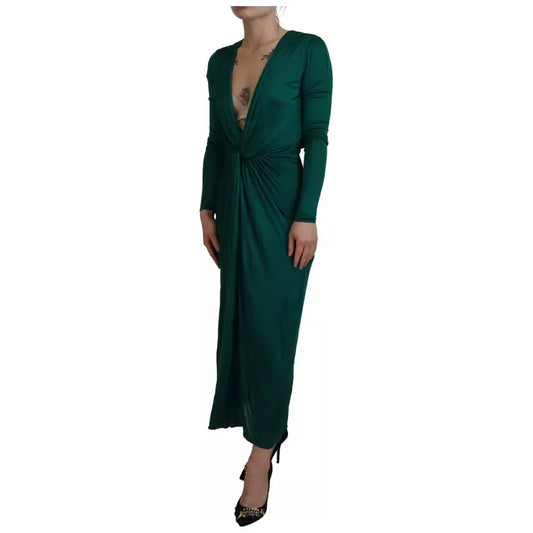 Dolce & Gabbana Dark Green Viscose Long Sleeve Midi Dress Dolce & Gabbana Black