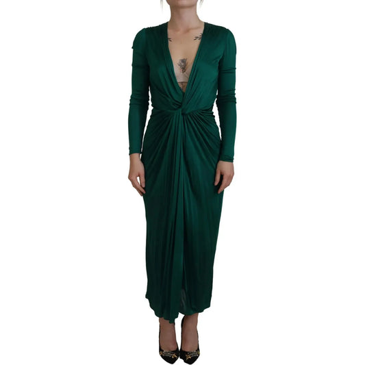 Dolce & Gabbana Dark Green Viscose Long Sleeve Midi Dress Dolce & Gabbana Black