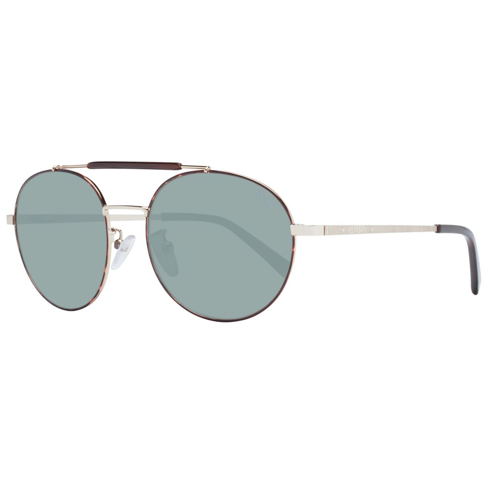 Sting Brown Men Sunglass, aviator style, metal frame, green plastic lenses, full-rim, 100% UVA & UVB protection, includes branded case.