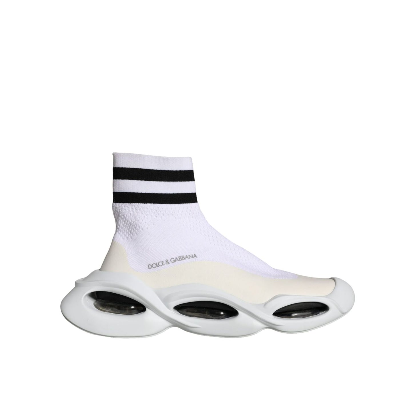 Dolce & Gabbana White Black Slip On Wave Socks Sneakers Shoes
